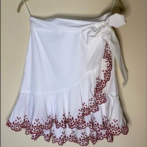 White Rebecca Minkoff Skirt with Maroon Embroidery